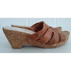 Dana Buchman Billy Brown Tan Slip On Open Toe Cork Wedge Sandals